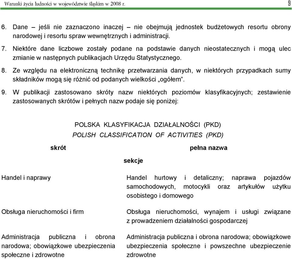 Ze względu na elektroniczną technikę przetwarzania danych, w niektórych przypadkach sumy składników mogą się różnić od podanych wielkości ogółem. 9.