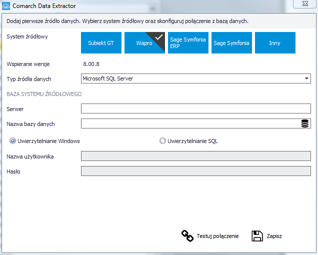 Po zakończeniu instalacji automatycznie uruchomi się aplikacja Data Extractor.