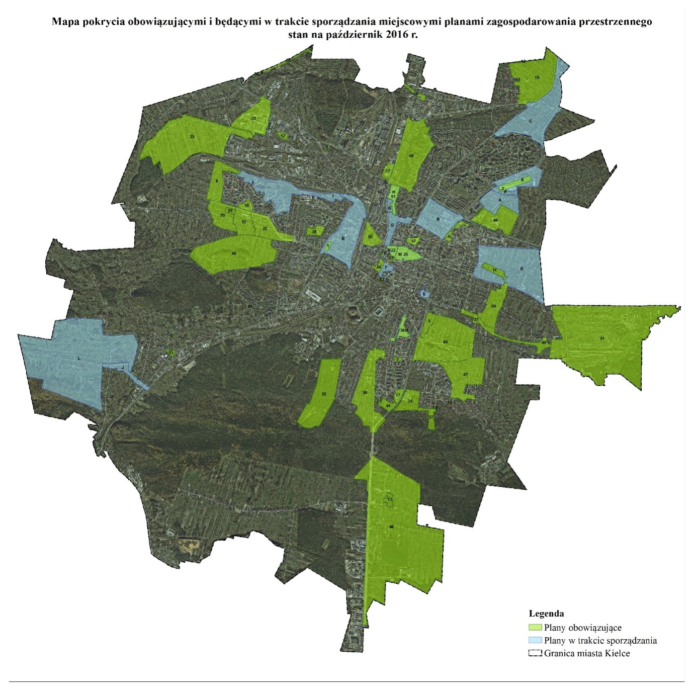 Rysunek nr 1 Mapa pokrycia obowiązującymi i będącymi w trakcie sporządzania miejscowymi planami