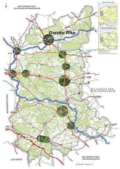 67 Ryc. 15. Główne szlaki komunikacyjne województwa lubuskiego.