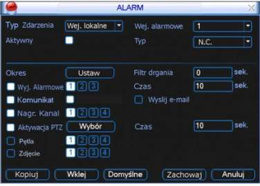 OBSŁUGA REJESTRATORA Rys. 4-9d. Ustawianie parametrów zdjęcia w menu Detekcja. Rys. 4-9e. Ustawianie parametrów zdjęcia w menu Alarm.