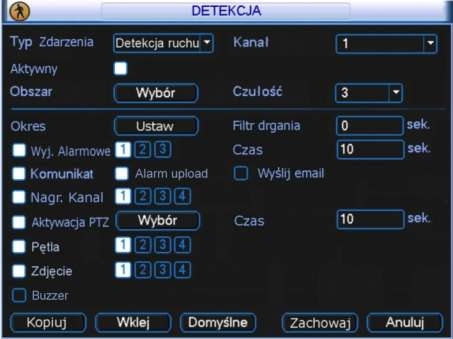 OBSŁUGA REJESTRATORA 4.5 Detekcja 4.5.1 Wejście do menu detekcji Rys. 4-9f. Ustawianie parametrów serwera FTP. Wejdź do menu głównego, kliknij na ikonę Ustawienia, następnie Detekcja.