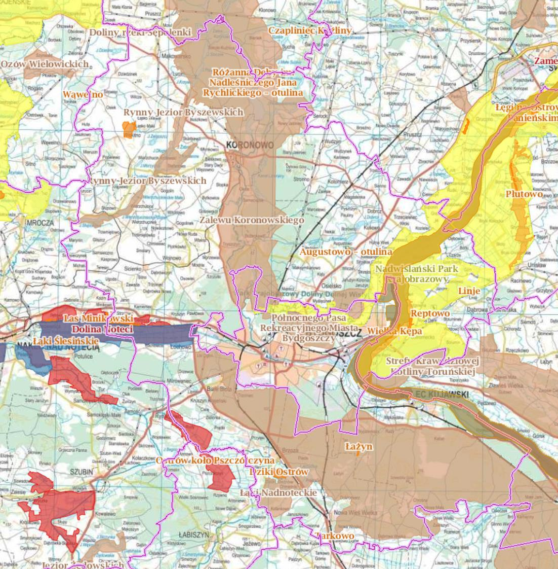Na obszarze objętym planem znajduje się wiele obszarów sieci Natura 2000, które wymieniono w tabeli 12.