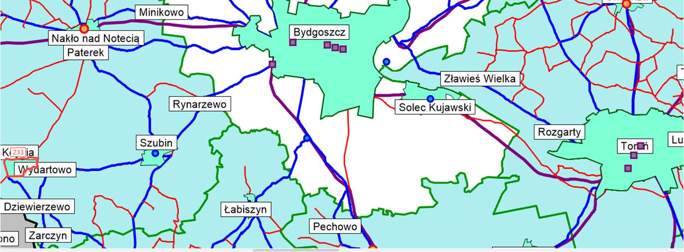 nr 203 Bydgoszcz Mrocza Więcbork przez Sicienko (44); nr 204 Bydgoszcz Mrozowo przez Zielonczyn (16); nr 205 Bydgoszcz Nakło nad Notecią przez Łochowo (28); nr 206 Bydgoszcz Kcynia przez Białe Błota