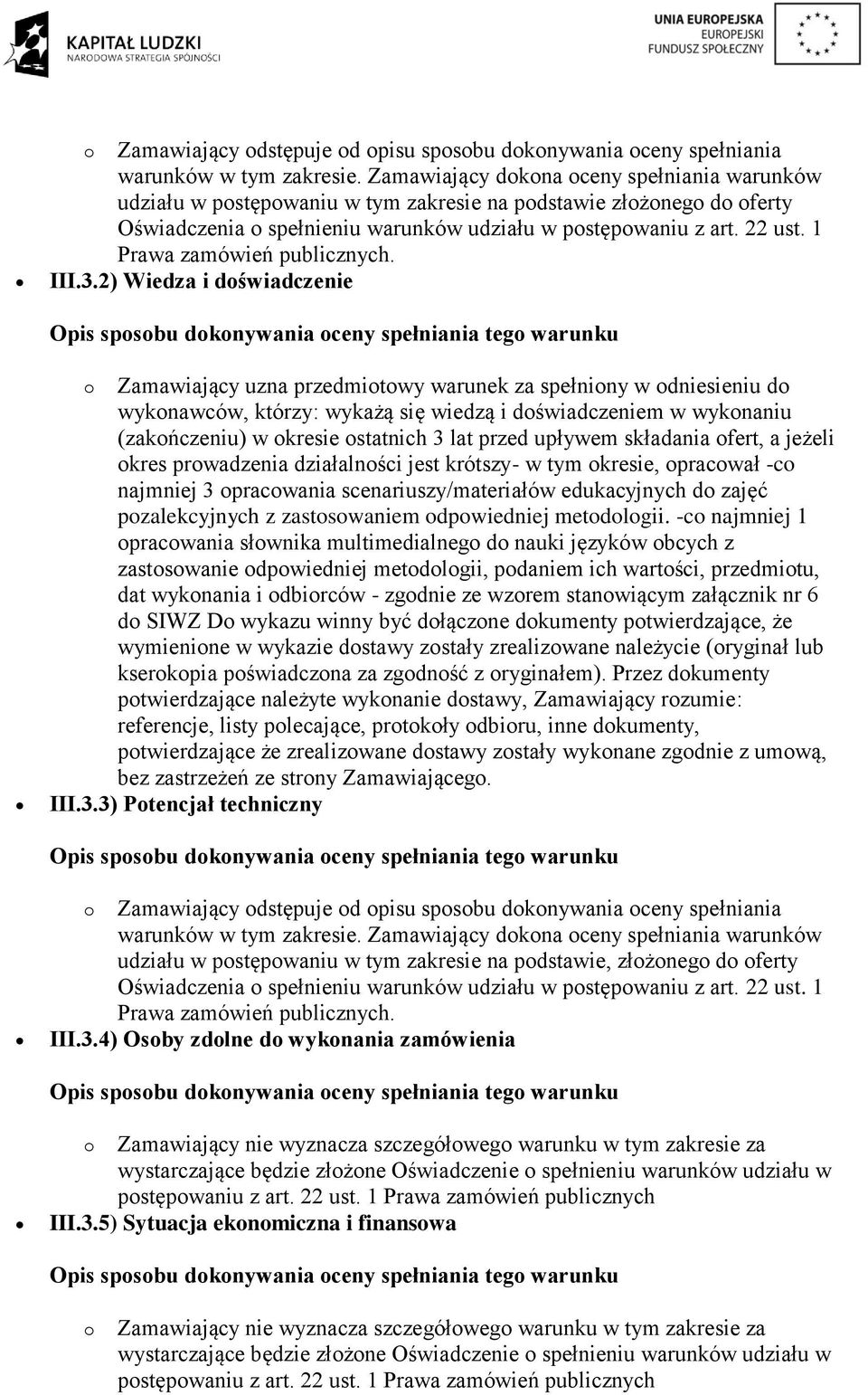 1 Prawa zamówień publicznych. III.3.