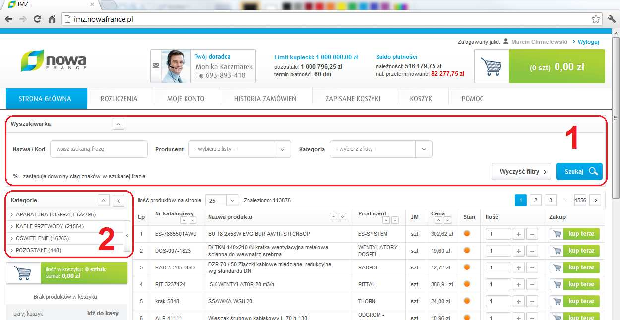 2. LOGOWANIE I SKŁADANIE ZAMÓWIENIA 1. Logujemy się do Internetowego Modułu Zamówień - IMZ dostępnego pod adresem www.imz.nowafrance.pl 2.