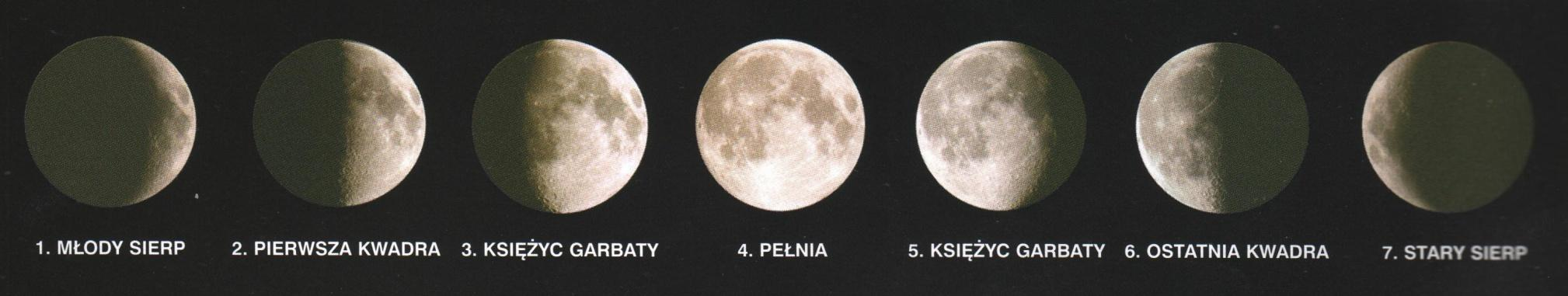 Ruch orbitalny Księżyca Fazy Ksieżyca (okres 29.