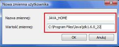 5. Ustawienie zmiennych środowiskowych Po instalacji JDK należy ustawić nowe wartości zmiennych środowiskowych. W zależności od systemu operacyjnego należy przejść do okna edycji tych zmiennych (np.