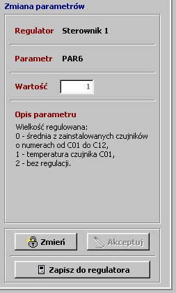 5 Edycja i zapis konfiguracji dla zainstalowanych regulatorów.