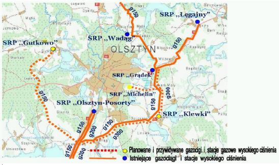 Rysunek 9. Schemat zasilania miasta Olsztyn i ok