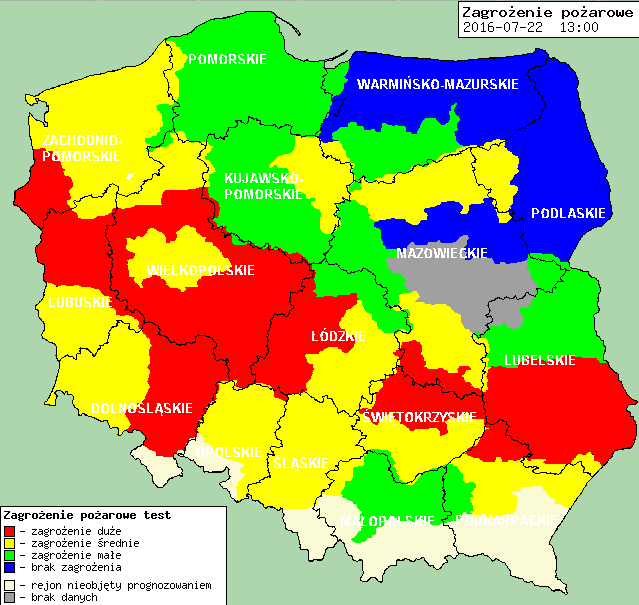 Zagrożenie pożarowe w lasach Ostrzeżenia hydro/meteo BRAK