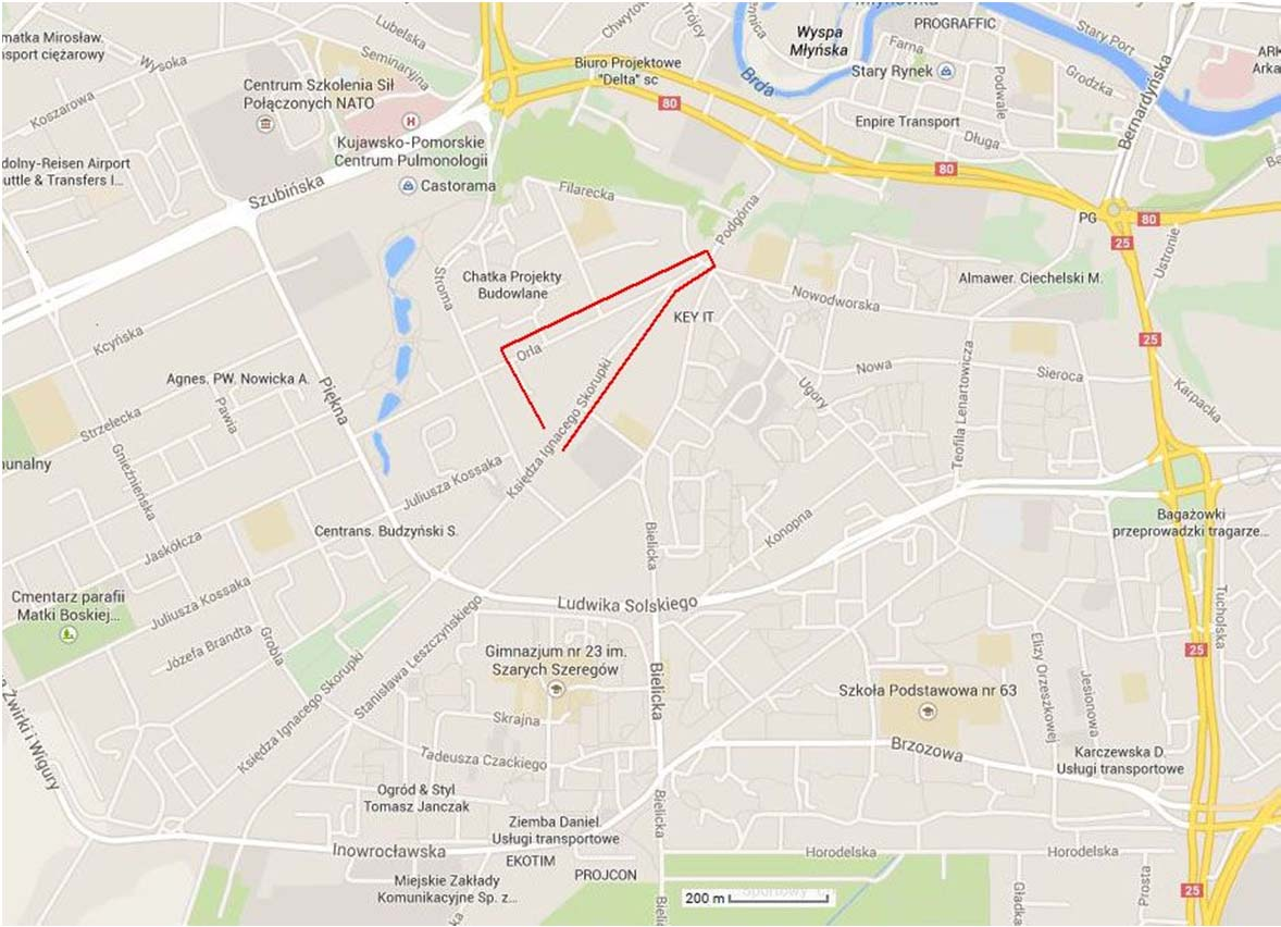 1.0. PLAN ORIENTACYJNY Linią w kolorze czerwonym oznaczono