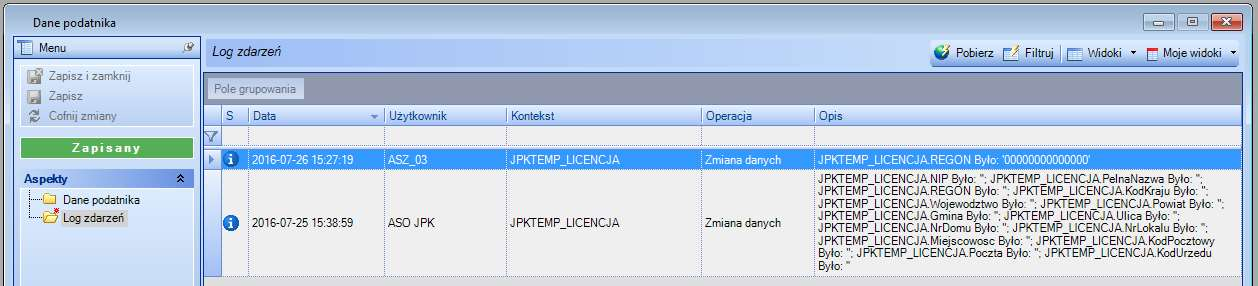 2 SYSTEM 2.1 DANE PODATNIKA W SvJPK należy zdefiniować dane ewidencyjne podatnika wymagane przez struktury logiczne JPK.