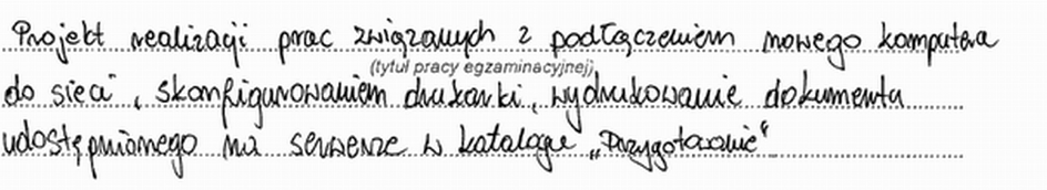 W pracy egzaminacyjnej podlegały ocenie: I. Tytuł pracy egzaminacyjnej. II. Założenia wynikające z treści zadania i załączonej dokumentacji. III.