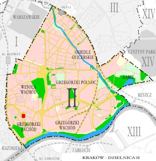 Poło enie Dzielnicy II na planie Krakowa KRAKÓW-ŚRÓDMIEŚCIE, UL.