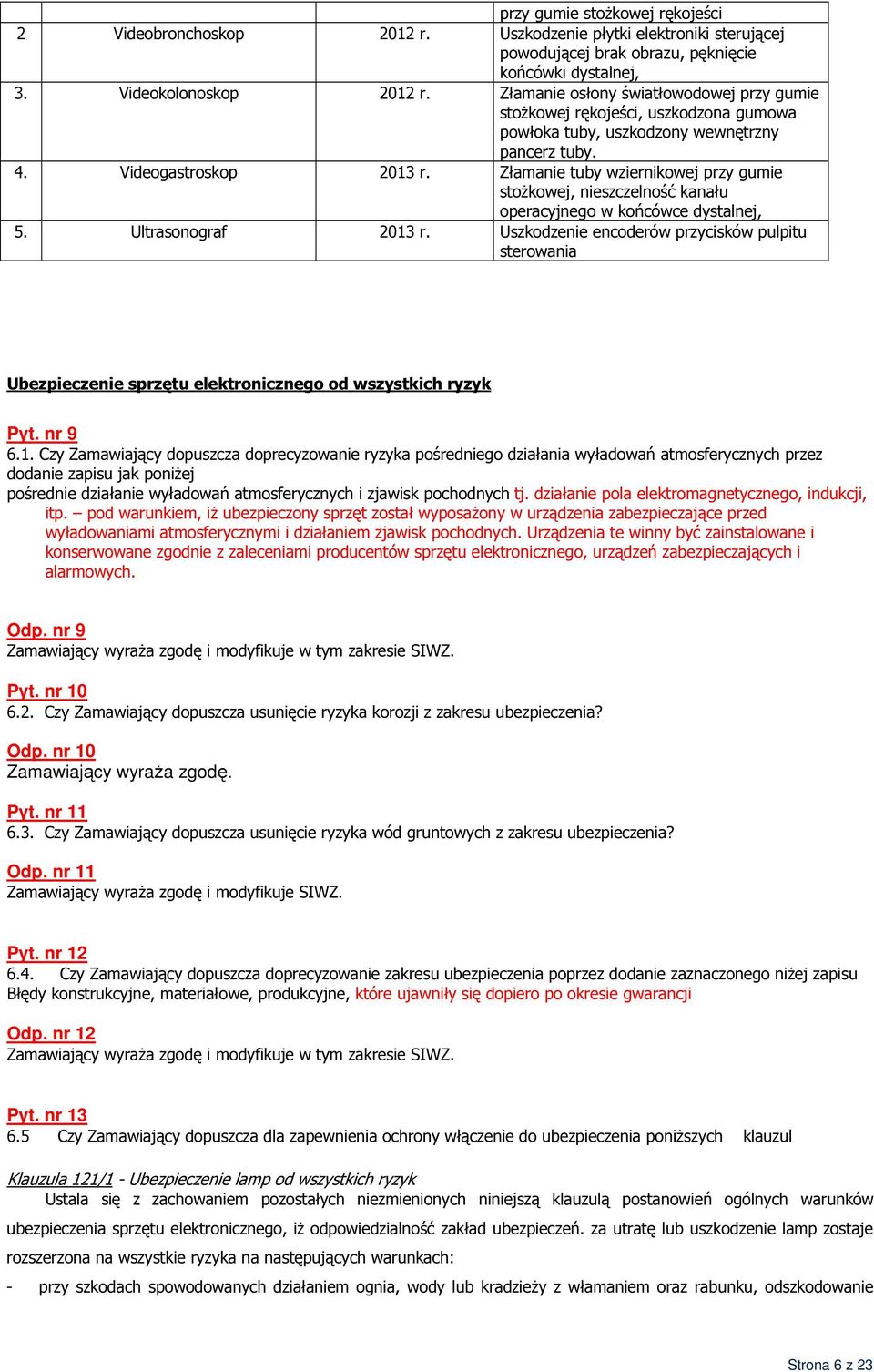 Złamanie tuby wziernikowej przy gumie stożkowej, nieszczelność kanału operacyjnego w końcówce dystalnej, 5. Ultrasonograf 2013 r.