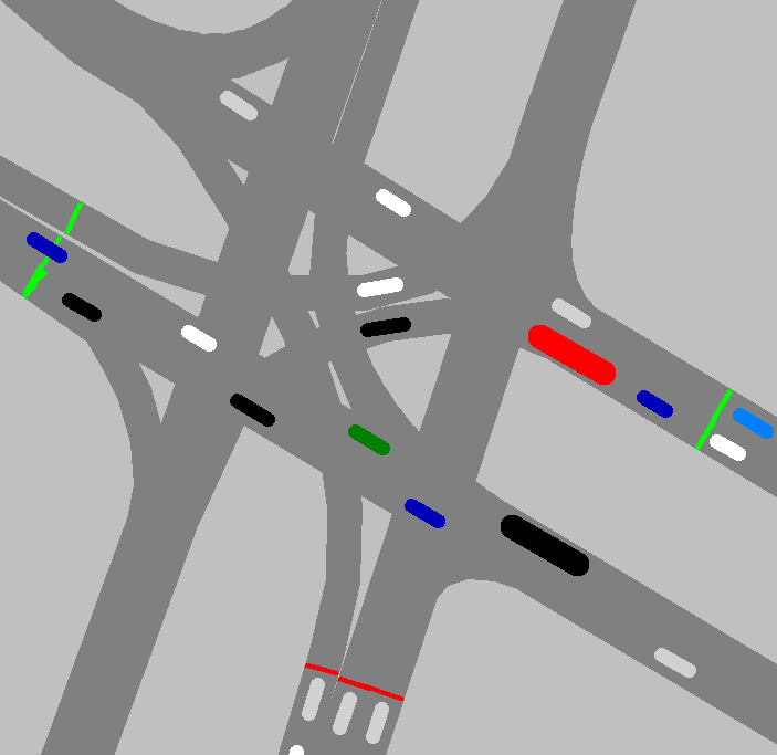 Dla zobrazowania zalet reprezentacji sieci drogowej dostępnej w systemie VISSIM na rys.2 przedstawiono zdjęcie lotnicze skrzyżowania nr 5 oraz jego model.