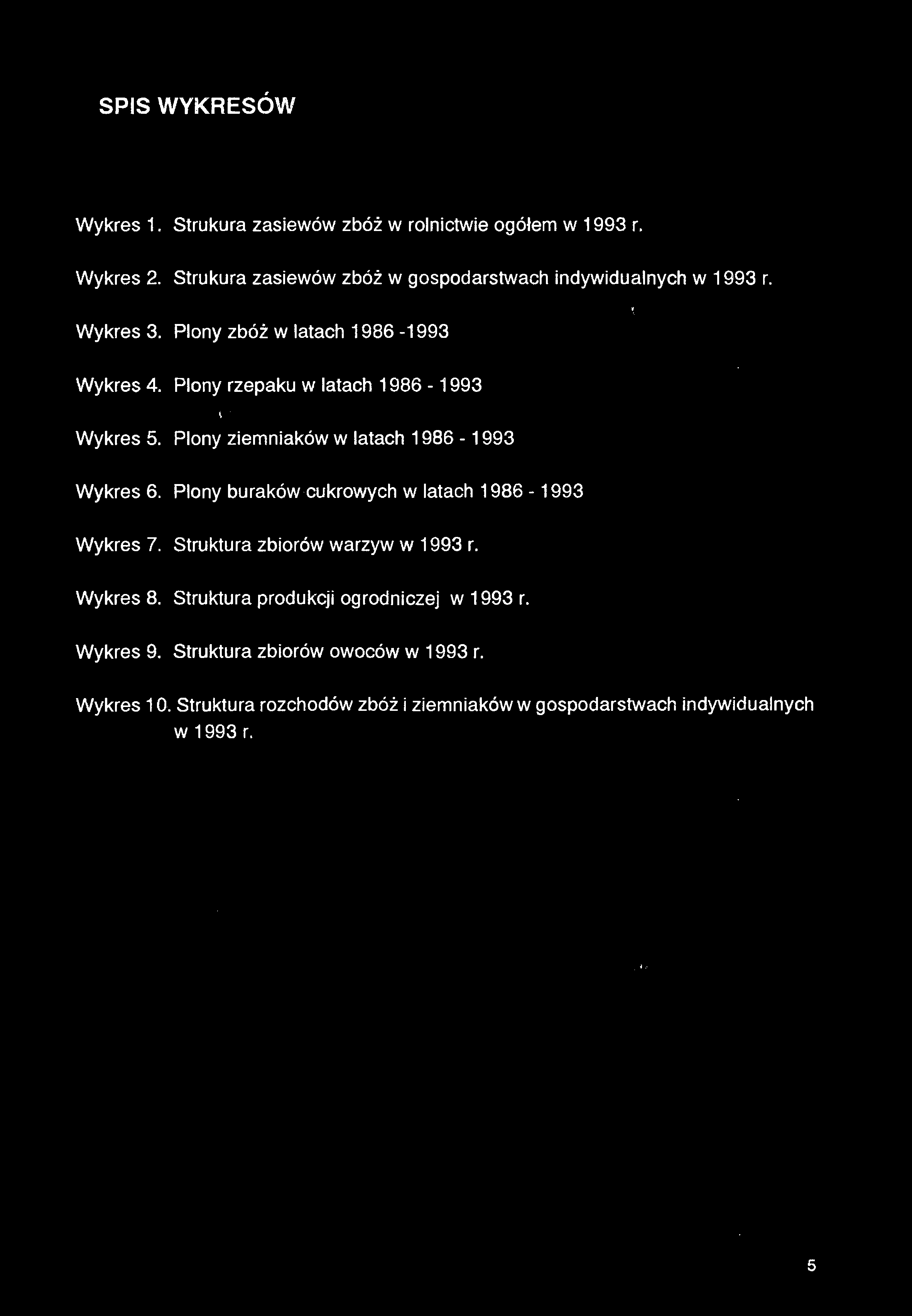 SPIS WYKRESÓW Wykres 1. Strukura zasiewów zbóż w rolnictwie ogółem w 1993 r. Wykres 2. Strukura zasiewów zbóż w gospodarstwach indywidualnych w 1993 r. i,'> '' ł. ;v*.... a i s *» * * 4 Wykres 3.