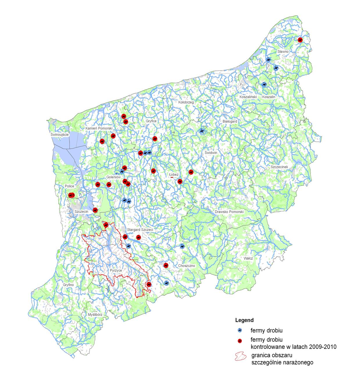 Lokalizacja instalacji do intensywnej hodowli drobiu objętych kontrolami w latach 2009 2010 Liczba instalacji do intensywnej hodowli drobiu o liczbie stanowisk powyżej 40 000 podlegających