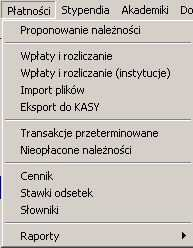 5. Podsystem Płatno ci Student mo e mie naliczone nale no ci wzgl dem uczelni.