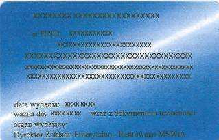 WZÓR. NR 28 LEGITYMACJA EMERYTA RENCISTY POLICYJNEGO Legitymacja pozioma, o wymiarach 55 mm x 85 mm, o krawędziach zaokrąglonych, koloru niebieskiego cieniowanego, dwustronnie foliowana. str. 1 str.