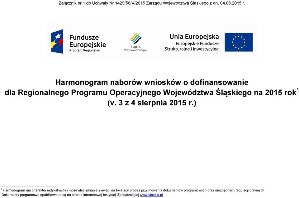 ) 1 Harmonogram ma charakter indykatywny i może ulec zmianie z uwagi na trwający proces przyjmowania dokumentów