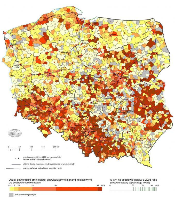 2010 r.- nieco ponad 26% pow. kraju posiada obowiązujący mpzp. Świadczy to o niewydolności planowania na szczeblu lokalnym i braku aktywnej polityki przestrzennej prowadzonej przez gminy.