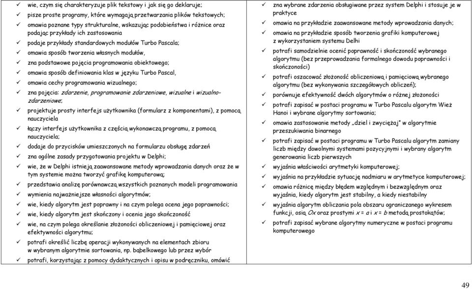 omawia sposób definiowania klas w języku Turbo Pascal, omawia cechy programowania wizualnego; zna pojęcia: zdarzenie, programowanie zdarzeniowe, wizualne i wizualnozdarzeniowe; projektuje prosty