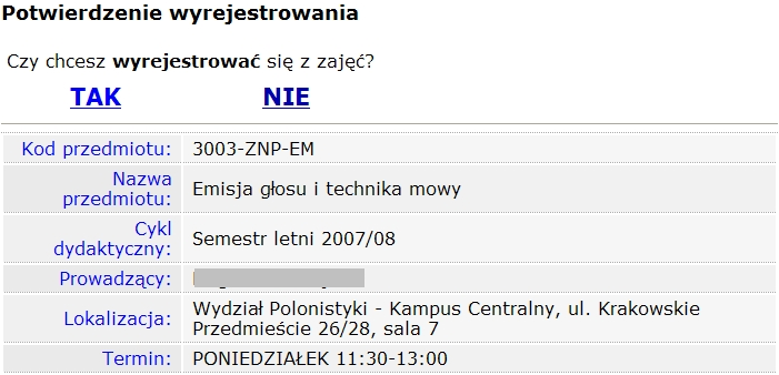 UWAGA: I tura rejestracji często jest dedykowana wybranym programom studiów. Dopiero II tura umożliwia rejestrację wszystkim studentom zob. i ). Rejestracji dokonuje się poprzez kliknięcie w ikonę:.