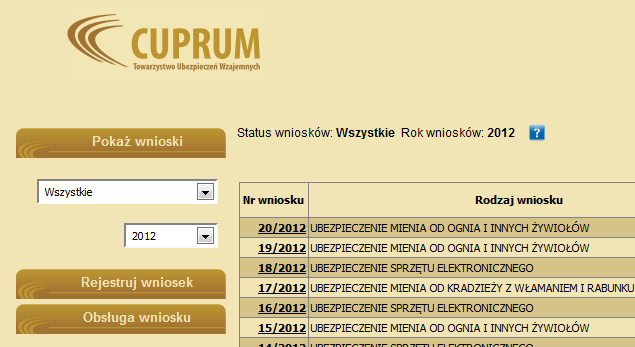 REJESTROWANIE WNIOSKU Po zalogowaniu się do systemu powinien pojawić się ekran z dotychczasowo