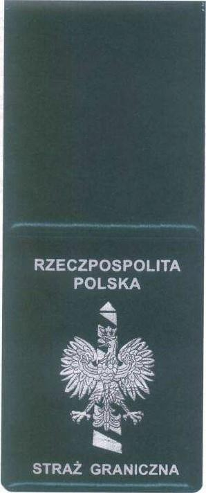 OKŁADKA LEGITYMACJI Okładka legitymacji wykonana jest z tworzywa sztucznego w kolorze ciemnozielonym ze srebrnymi tłoczeniami: 1) RZECZPOSPOLITA POLSKA 2) wizerunek orla ustalony dla