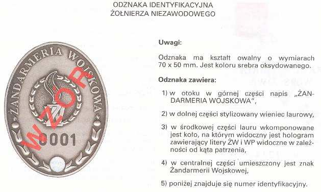 WZÓR NR. 8 ODZNAKA IDENTYFIKACYJNA ŻOŁNIERZA NIEZAWODOWEGO (opublikowana w Dz.