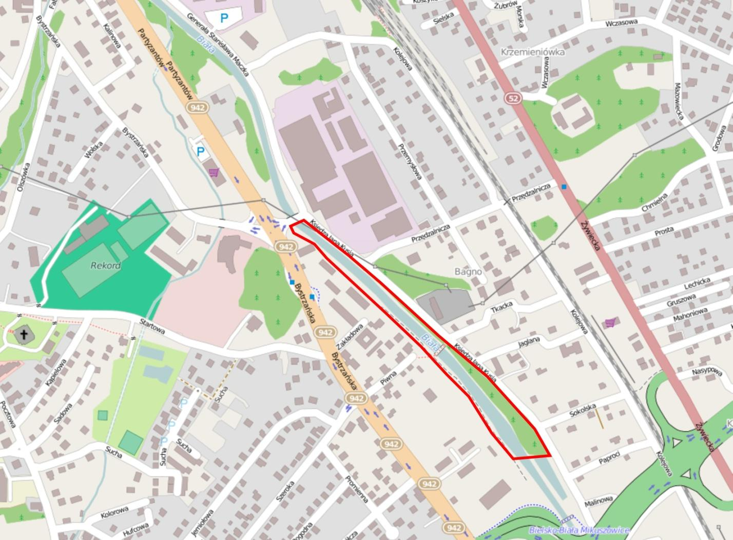 Rysunek 4 Lokalizacja projektu rzeka Biała Źródło: Opracowanie własne na podstawie autorzy OpenStreetMap