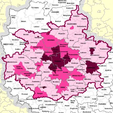 LICZBA PODMIOTÓW GOSPODARKI NARODOWEJ W SEKTORZE PRYWATNYM NA 1000 MIESZKAŃCÓW (2003 r.) ŚREDNIA DLA WOJEWÓDZTWA 97,0 ŚREDNIA DLA POW.