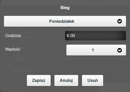 4.2.2. EDYCJA POZYCJI PROGRAMU WebManipulator instrukcja obsługi dla central MISTRAL MAX 1. Rozwiń wybrany dzień tygodnia i kliknij wybraną pozycję programu. 2.