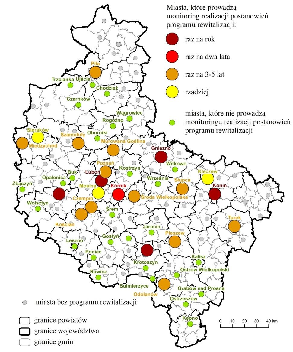 REWITALIZACJA W WIELKOPOLSCE DO 2014 W grupie 49 miast województwa wielkopolskiego, które posiadają program rewitalizacji, monitoring jego postanowień wykonuje zaledwie 21 miast, mimo że w większości