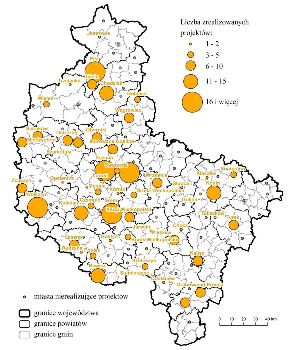 REWITALIZACJA W WIELKOPOLSCE DO 2014 W województwie wielkopolskim zidentyfikowano łącznie 1374 zaplanowane projekty rewitalizacyjne (znajdujące się w programach rewitalizacji lub wymienione w badaniu