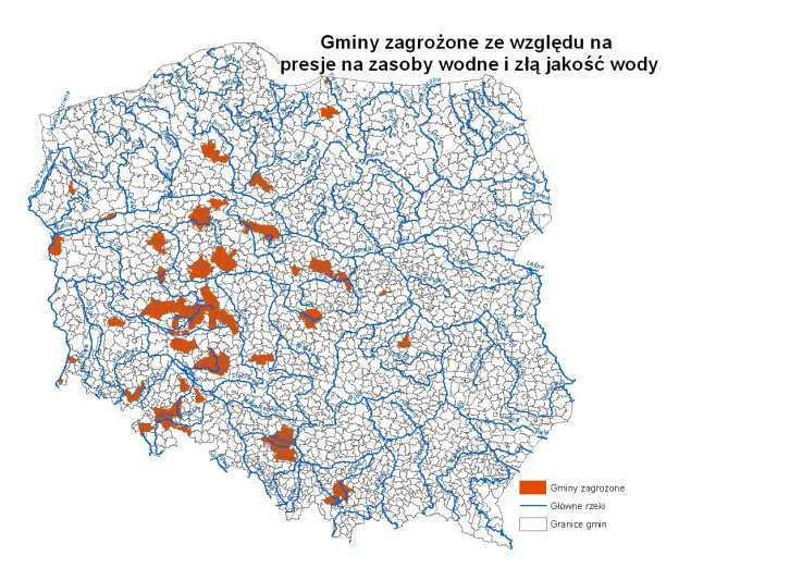 o znaczącego zagrożenia suszą i małych zasobów dyspozycyjnych - w 104 gminach stwierdzono takie zagrożenie, a najwięcej w woj.