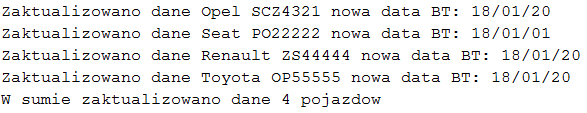 Rys. 3 Wynik uzyskany dla: select * from Tab_Samochody; 4. Utwórz typ obiektowy o nazwie Kierowca zawierający następujące atrybuty: 2 pkt.