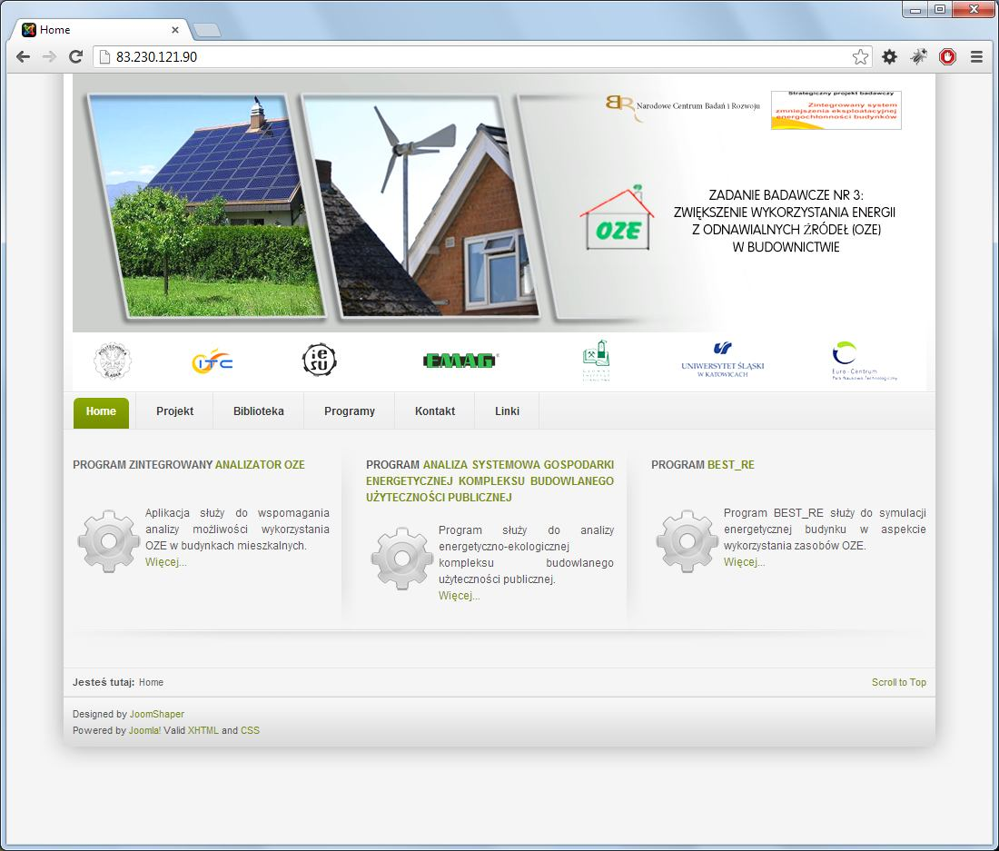 Dla wsparcia analiz bilansowania potrzeb energetycznych budynków i zwiększenia wykorzystania lokalnych zasobów OZE utworzono stronę internetową, której roboczym adresem na dzień 28.12.2012 r.