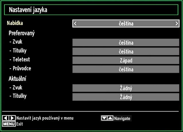 Ovládání položek nabídky Nastavení Pro zvýraznění položky stiskněte tlačítko nebo. Pro výběr položky stiskněte OK.