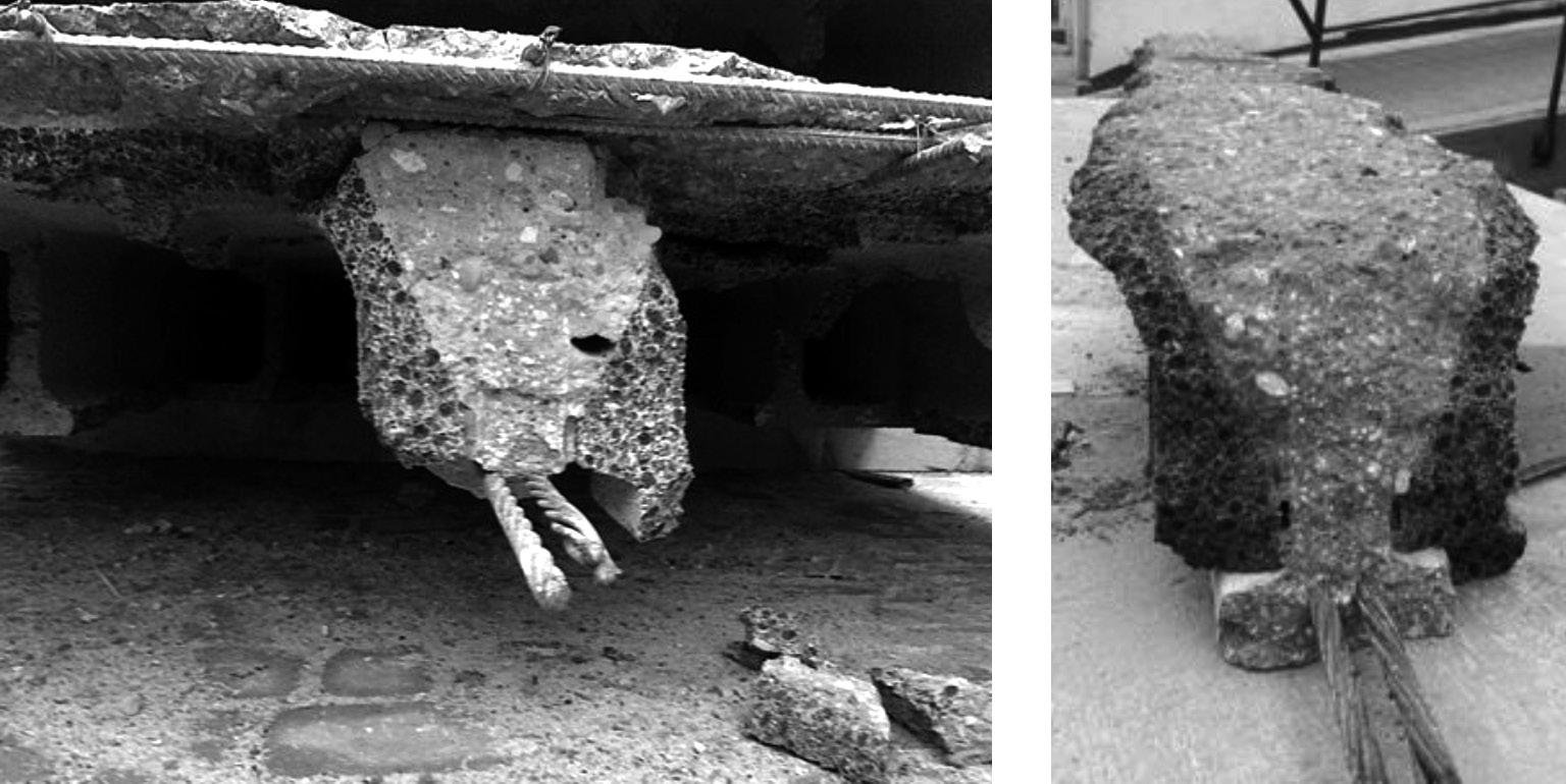 47 Rys. 15. Rozszczepienie belki stropowej w płaszczyźnie zbrojenia sprężającego. Uszkodzenie belki środkowej Fig. 15. Splitting of beam at the level of prestressing tendons.