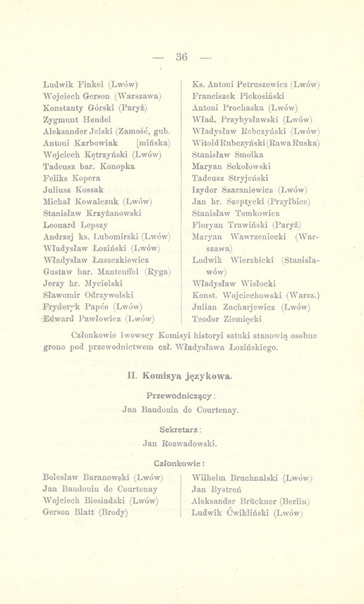 36 Ludwik Finkel (Lwów) Wojciech Gerson (Warszawa) Konstanty Górski (Paryż) Zygmunt Hendel Aleksander Jelski (Zamość, gub. Antoni Karbowiak [mińska) Wojciech Kętrzyński (Lwów) Tadeusz bar.