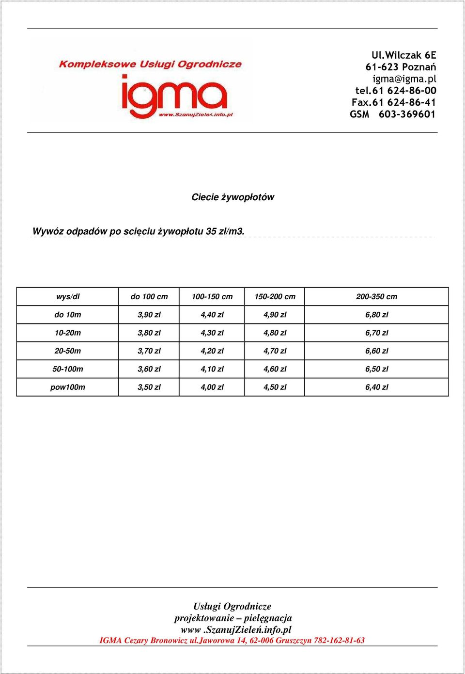 zl 6,80 zl 10-20m 3,80 zl 4,30 zl 4,80 zl 6,70 zl 20-50m 3,70 zl 4,20 zl 4,70