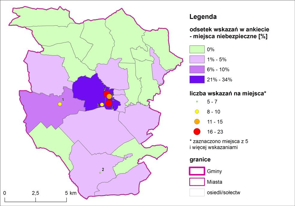 Ryc. 15. Miejsca niebezpieczne - wskazania w ankiecie (objaśnienie numerów na mapie w tekście) Źródło: Opracowanie własne na podstawie ankiet 2.2 Sfera gospodarcza 2.2.1 Przedsiębiorczość Pod koniec 2015 r.