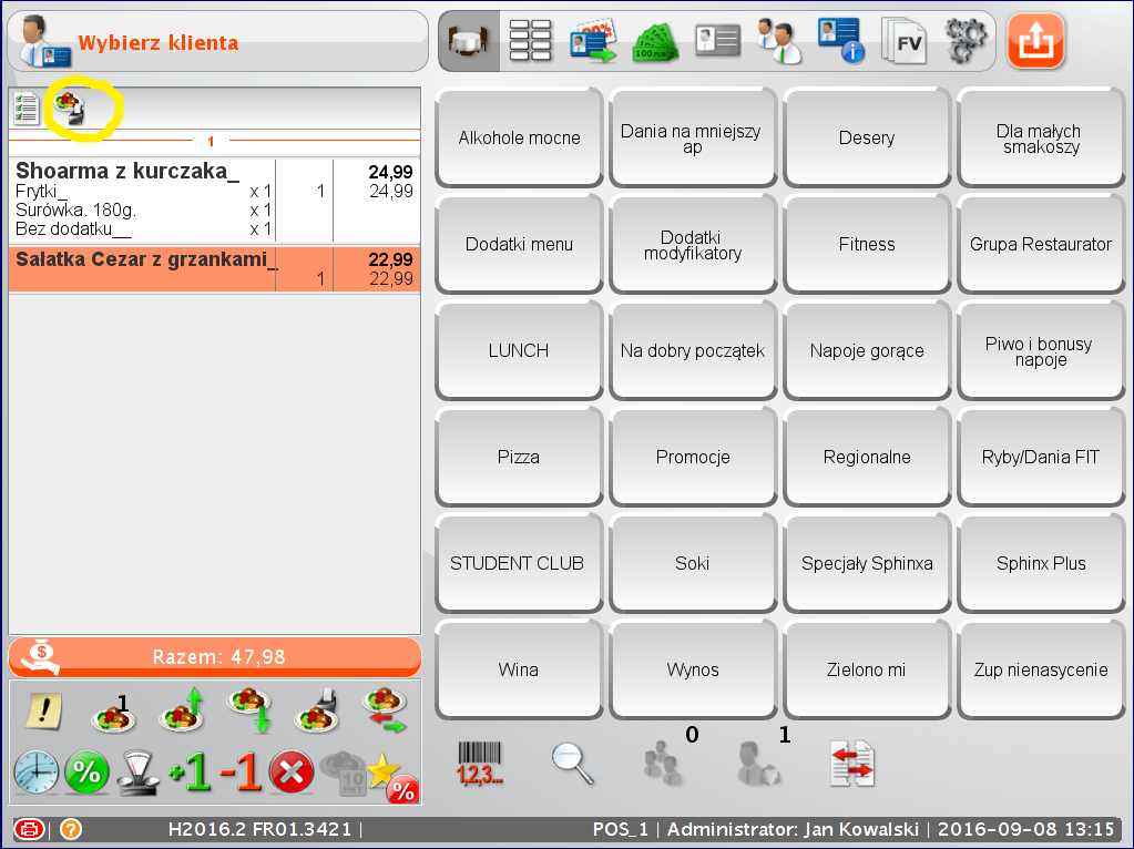 Dodanie możliwości wydrukowania bonów kuchennych bez wychodzenia z zamówienia. Dodany został przycisk umożliwiający wydruk bonów na żądanie bez konieczności zatwierdzania zamówienia.