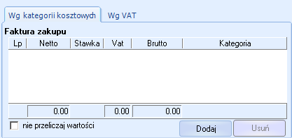 Dodanie checkboxa nie przeliczaj pod fakturą zakupu w