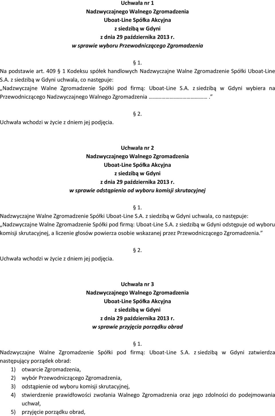 Uchwała nr 2 w sprawie odstąpienia od wyboru komisji skrutacyjnej Nadzwyczajne Walne Zgromadzenie Spółki Uboat-Line S.A.