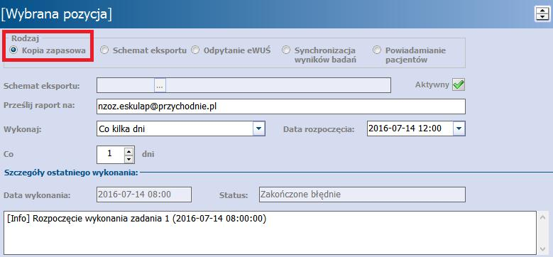 3.1.1 Kopia zapasowa Funkcjonalność Harm onogram u zadań umożliwia zaplanowanie automatycznego wykonywania kopii zapasowej, poprzez ustawienie częstotliwości jej wykonywania oraz daty rozpoczęcia.