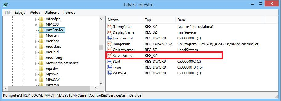 3.3.3 Wpisy w rejestrze systemu Windows W przypadku gdy w dalszym ciągu nie uruchamiają się zaplanowane zadania, pomimo wykonania ponownej instalacji i uruchomienia usługi mmservice, należy